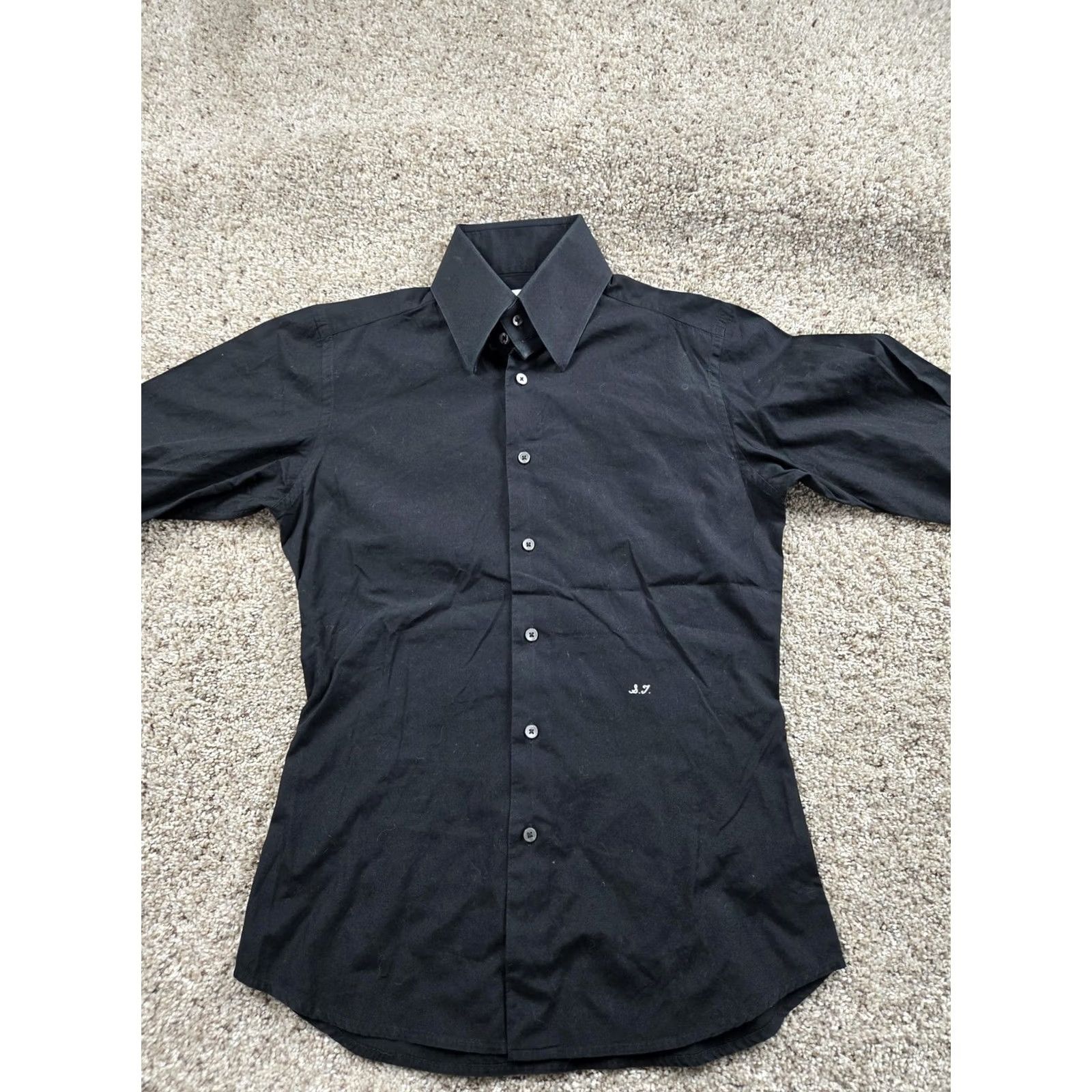 Vintage Ascot Chang Shirt Mens M Black 100% Cotton Dress Monogram French Cuff Shirt Dress Shirt Mens Black 100% Cotton Monogram French Cuff Size 40R - 4 Thumbnail