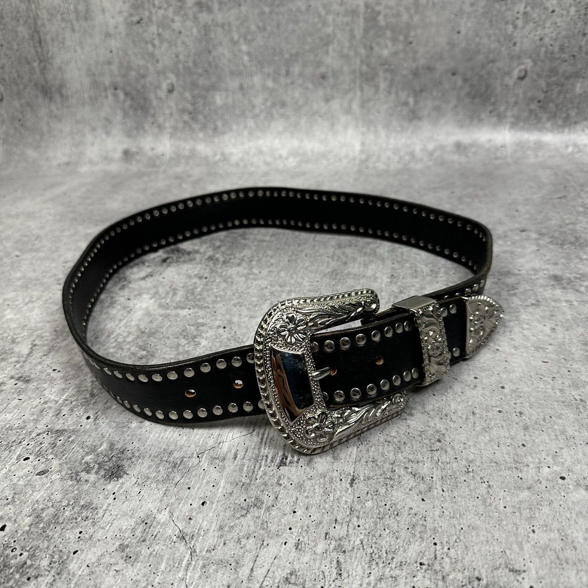 Silver Nanni Mens Belts NANNI Size 36 Black Silver Studded Leather