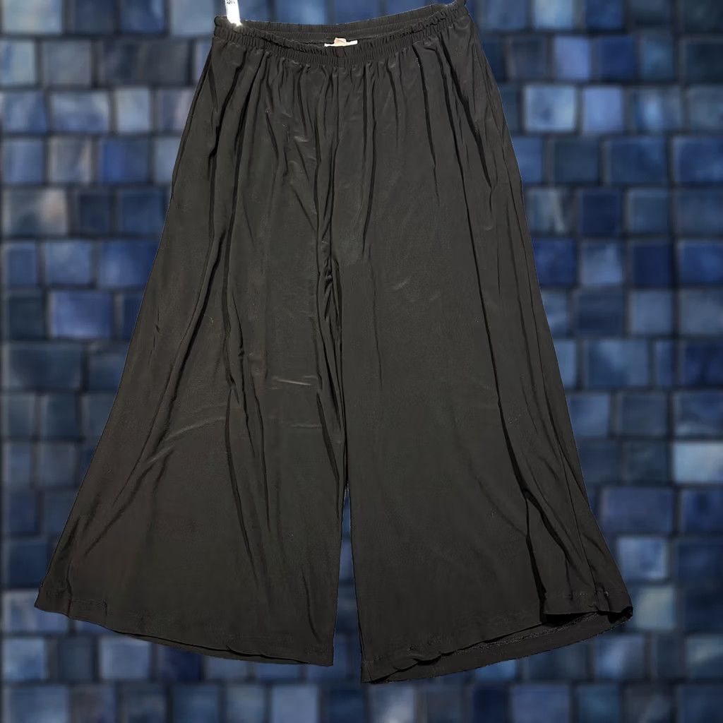Vintage Sophia Pants Womens Small Black Wide Leg Crop Pull On Pockets Elastic Waist Size 28" / US 6 / IT 42 - 1 Thumbnail