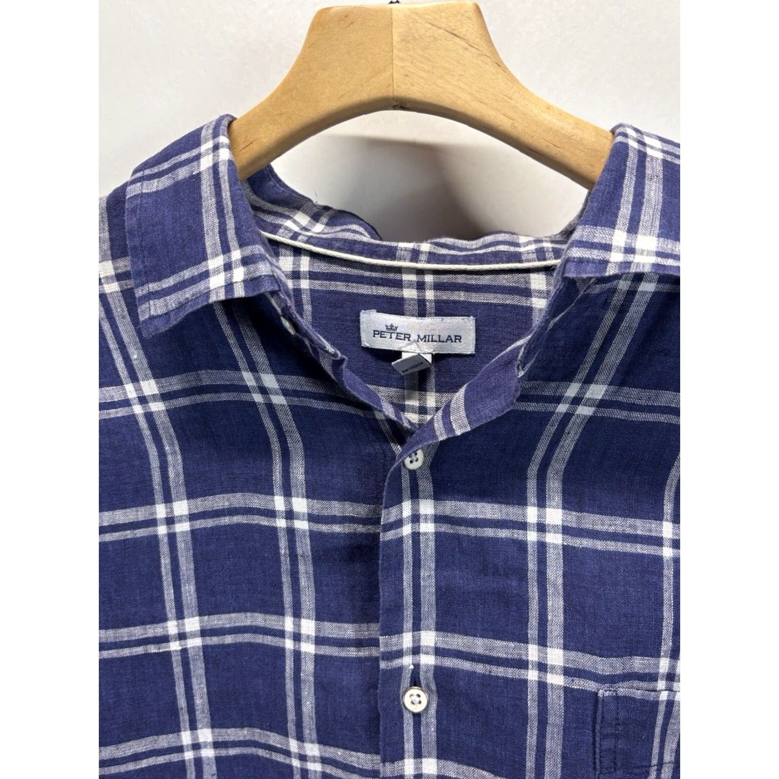Peter Millar Peter Millar Linen Button Up Shirt XL Mens Blue White Check Summer Size US XL / EU 56 / 4 - 4 Thumbnail
