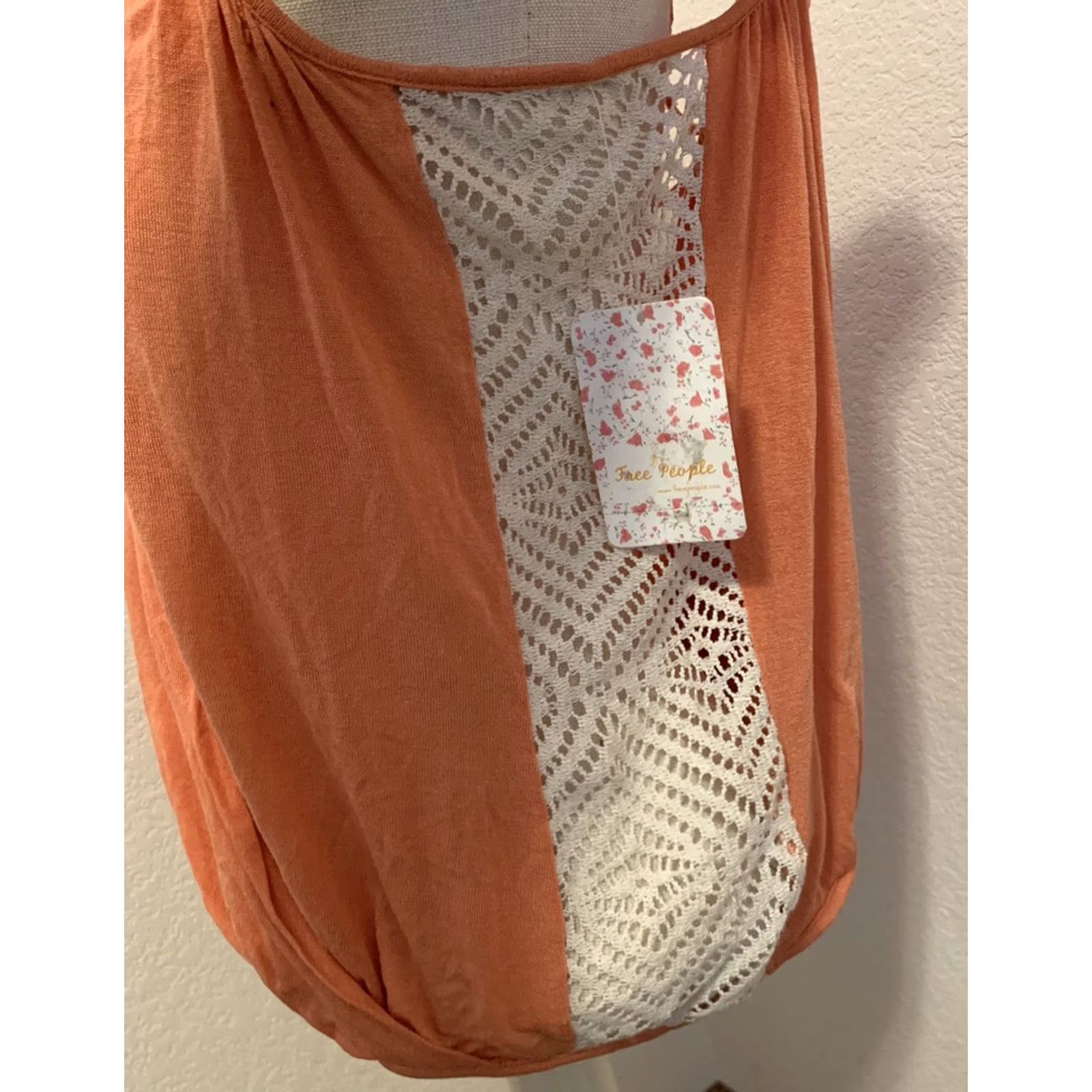 Free People Free People Tank Top Shirt Womens M Orange Lace Spaghetti Strap Sleeveless V-Neck Cropped Casual Knit Lightweight Stretch Size M / US 6-8 / IT 42-44 - 3 Thumbnail
