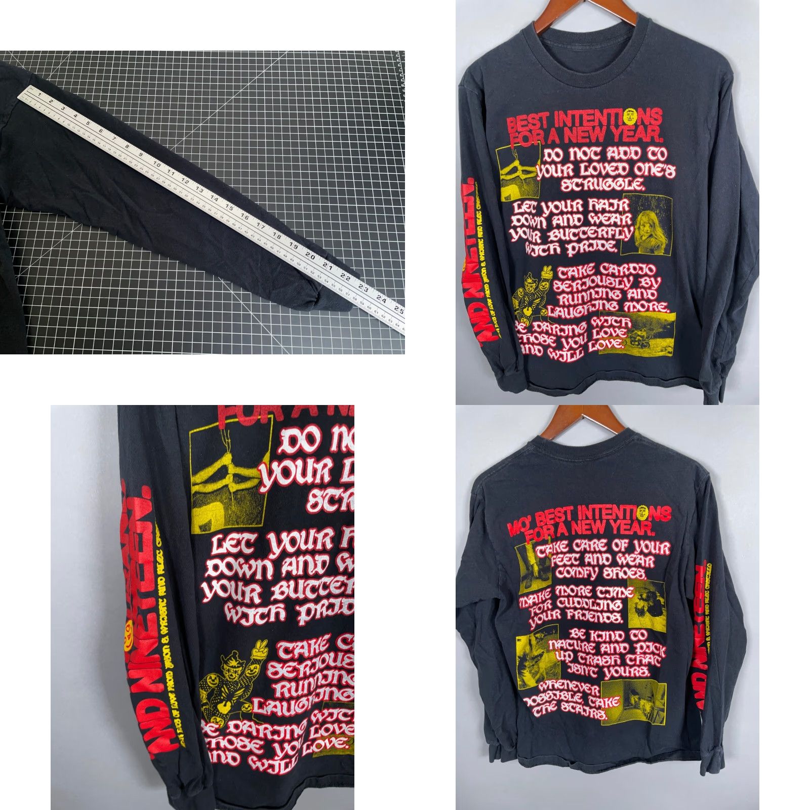 Vintage Vintage Best Intentions for a New Year Long Sleeve T-Shirt Adult Medium Black Retro Graphic Print 2019 Men's Size US M / EU 48-50 / 2 - 8 Thumbnail