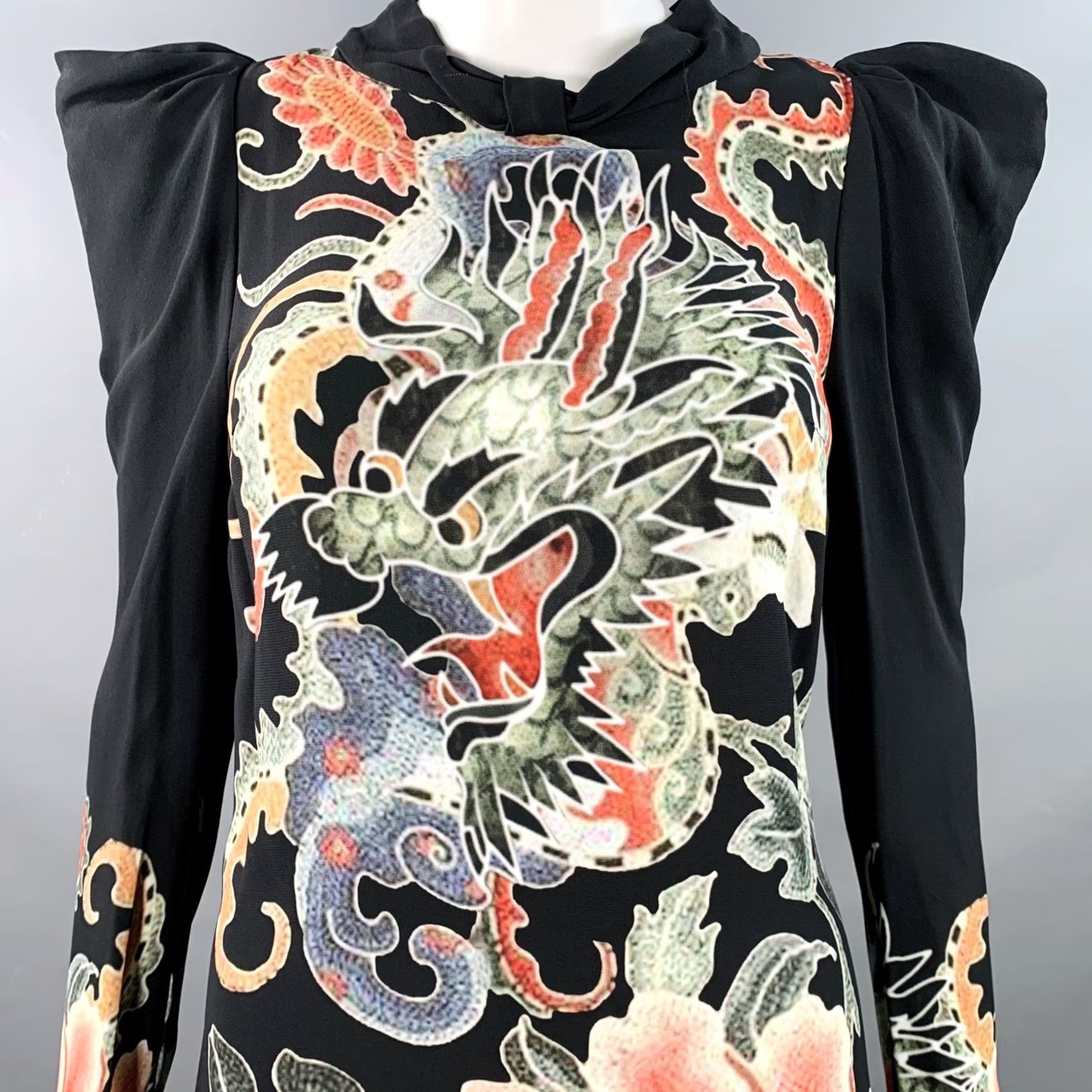 John Richmond JOHN RICHMOND Size S Guereda Black Multi Color Viscose Dragon Cocktail Dress Size S / US 4 / IT 40 - 2 Thumbnail