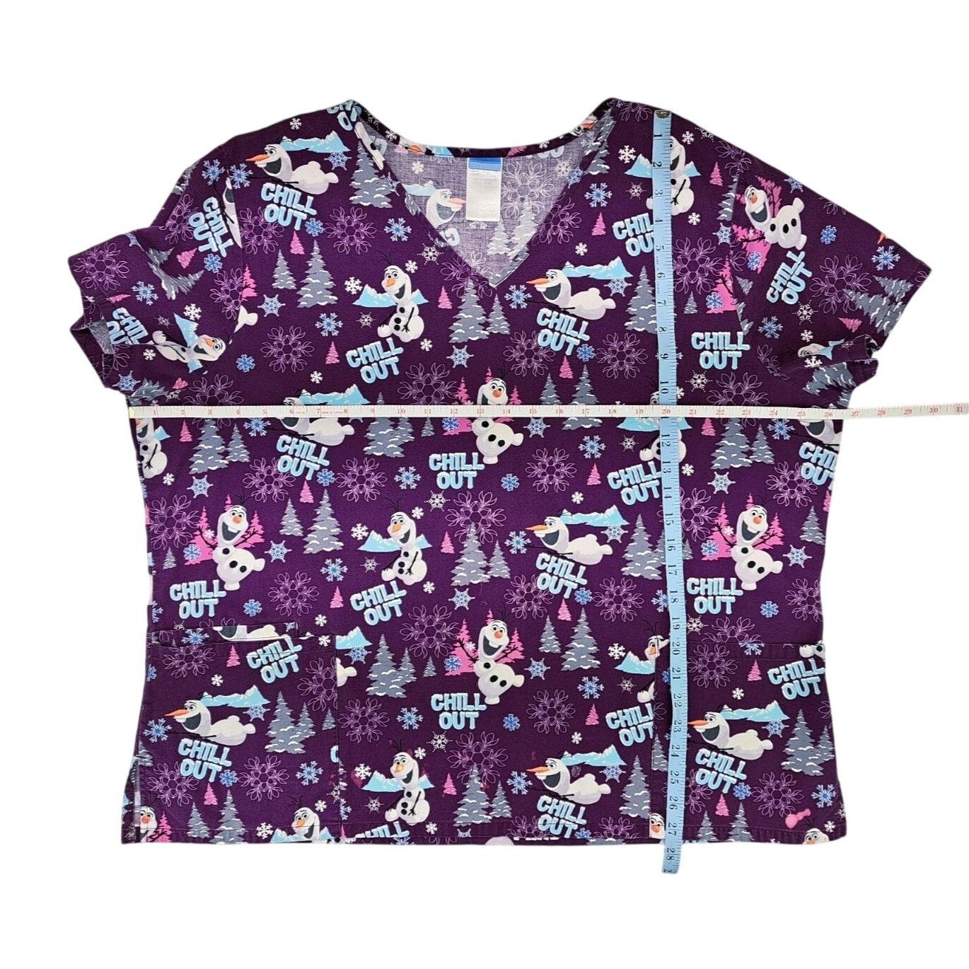 Disney Disney Frozen Olaf Purple V-Neck Scrub Top Chill Out Snow Size XXL / US 16-18 / IT 52-54 - 6 Thumbnail