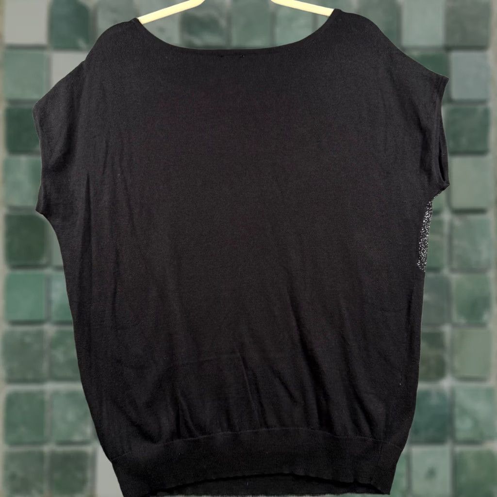 Worthington Worthington Women XL Short Sleeve Black Silver Zebra Top Metallic Shimmer Wave Sweater Knit Y2K Vintage: No Size XL / US 12-14 / IT 48-50 - 1 Thumbnail
