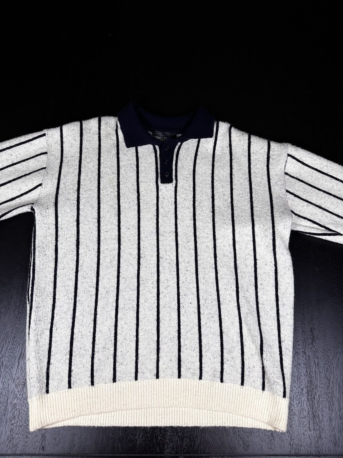Oak + Fort Oak + Fort Collared Knit Sweater — Cream & Navy (S) Size US S / EU 44-46 / 1 - 1 Thumbnail
