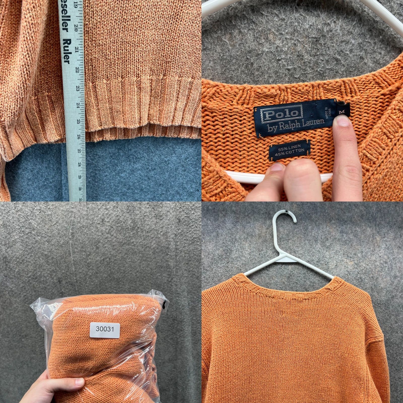 Polo Ralph Lauren VINTAGE Polo Ralph Lauren Sweater Mens Medium Orange Linen Fleece Pullover Chunky Knit Long Sleeve V-Neck All Seasons Casual Size US M / EU 48-50 / 2 - 8 Thumbnail