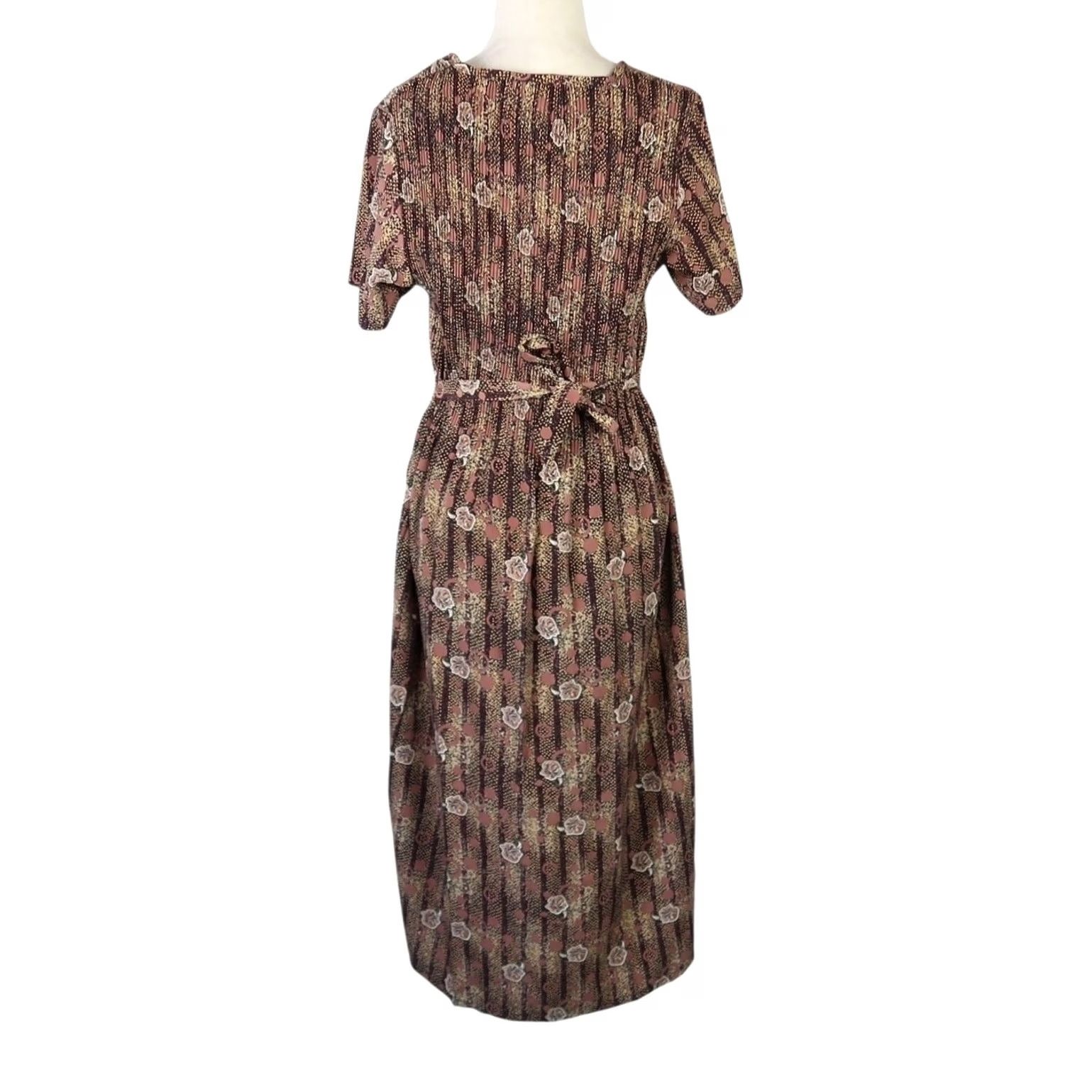 Doublet VINTAGE Brown Floral Print Scrunch Midi Dress M Womens 90s Cotton Size M / US 6-8 / IT 42-44 - 4 Thumbnail