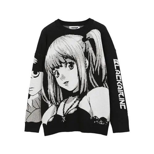 image of Vintage New Anime Death Note Designer Knitted Misa Sweater in Black Grey, Men's (Size Medium)