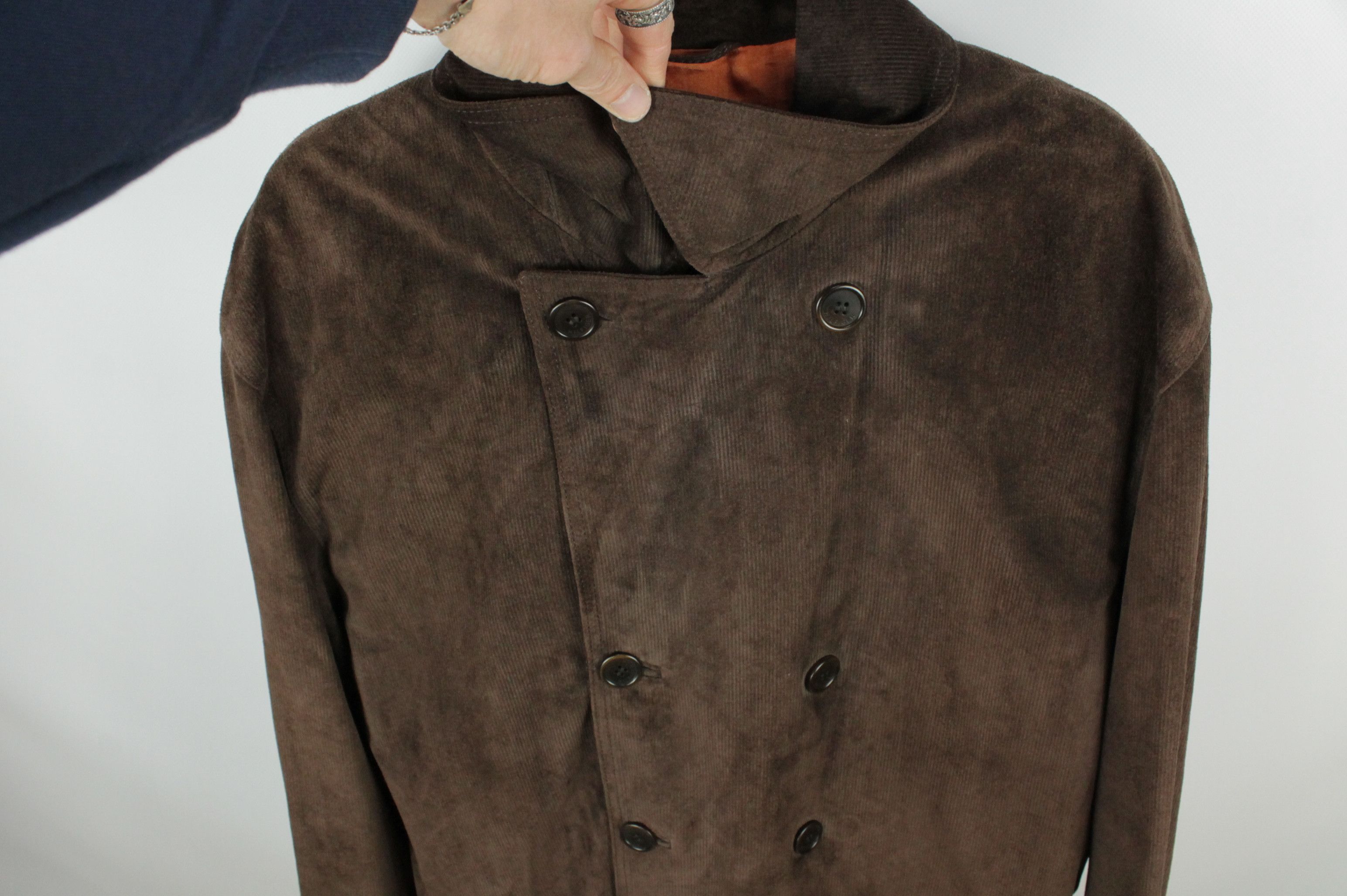 Tommy Hilfiger Tommy Hilfiger Brown Corduroy Leather Double-Breasted Jacket Size US XL / EU 56 / 4 - 4 Thumbnail