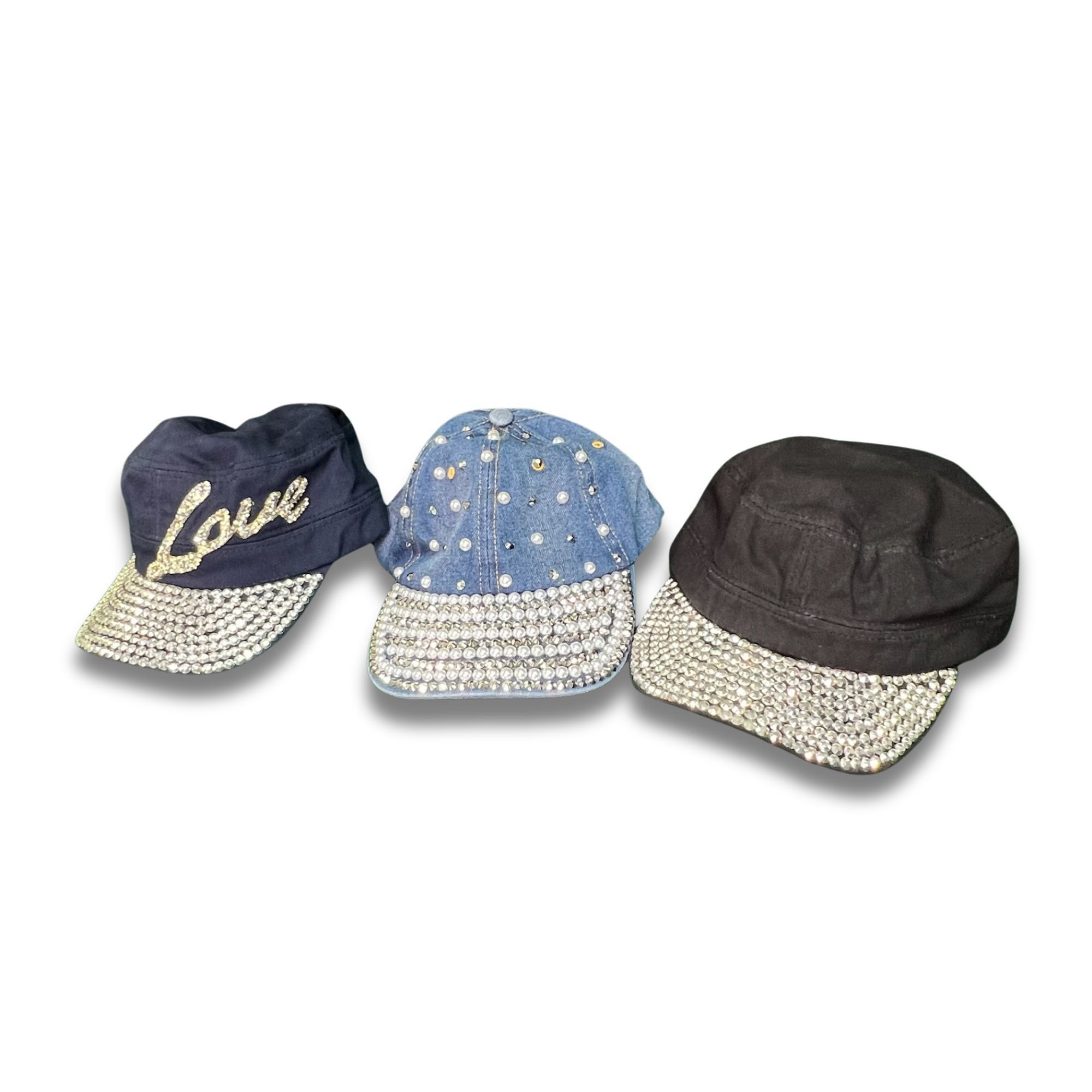 Other Womens Rhinestone & Studded Cadet Caps - Denim Black & Navy Size ONE SIZE - 2 Thumbnail
