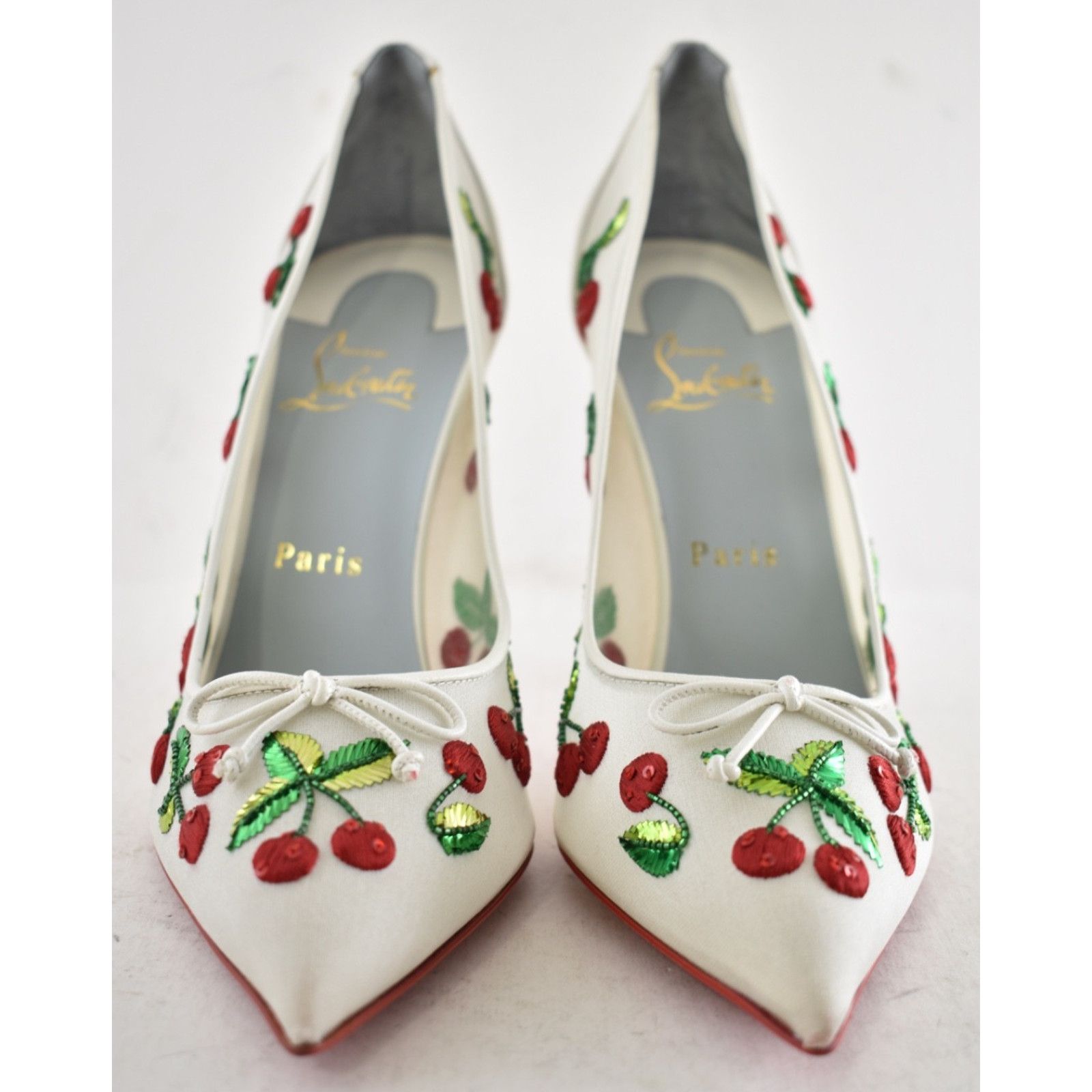 Christian Louboutin Christian Louboutin Cherrypump Latte White Organza Red 39.5 Size US 9.5 / IT 39.5 - 14 Thumbnail