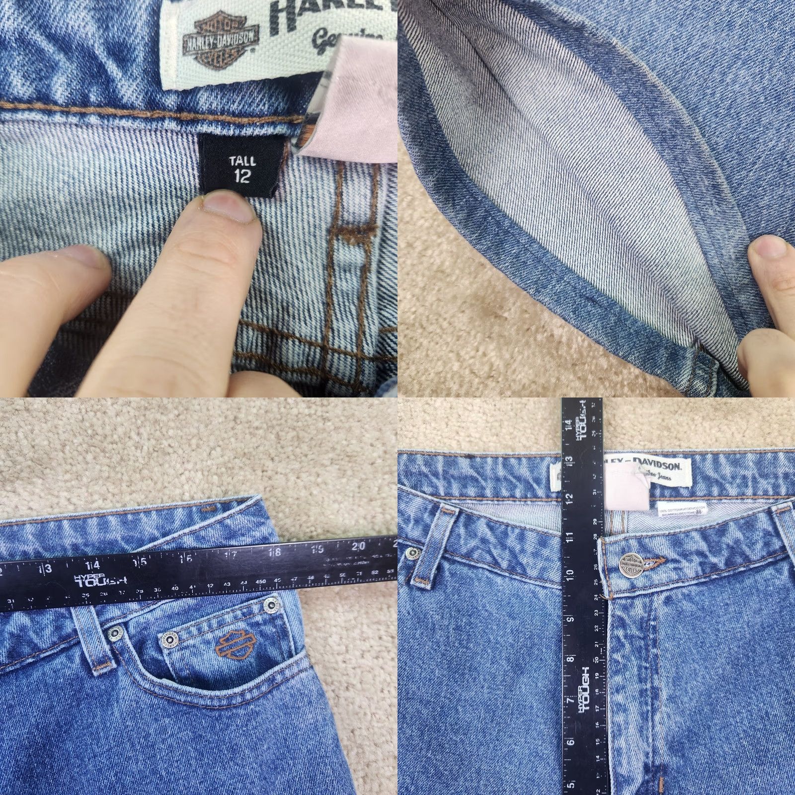 Harley Davidson VINTAGE Harley Davidson Womens Jeans Size 12 36in Waist 31in Inseam Straight Biker Blue B903 Size 25" / US 0 / IT 36 - 8 Thumbnail