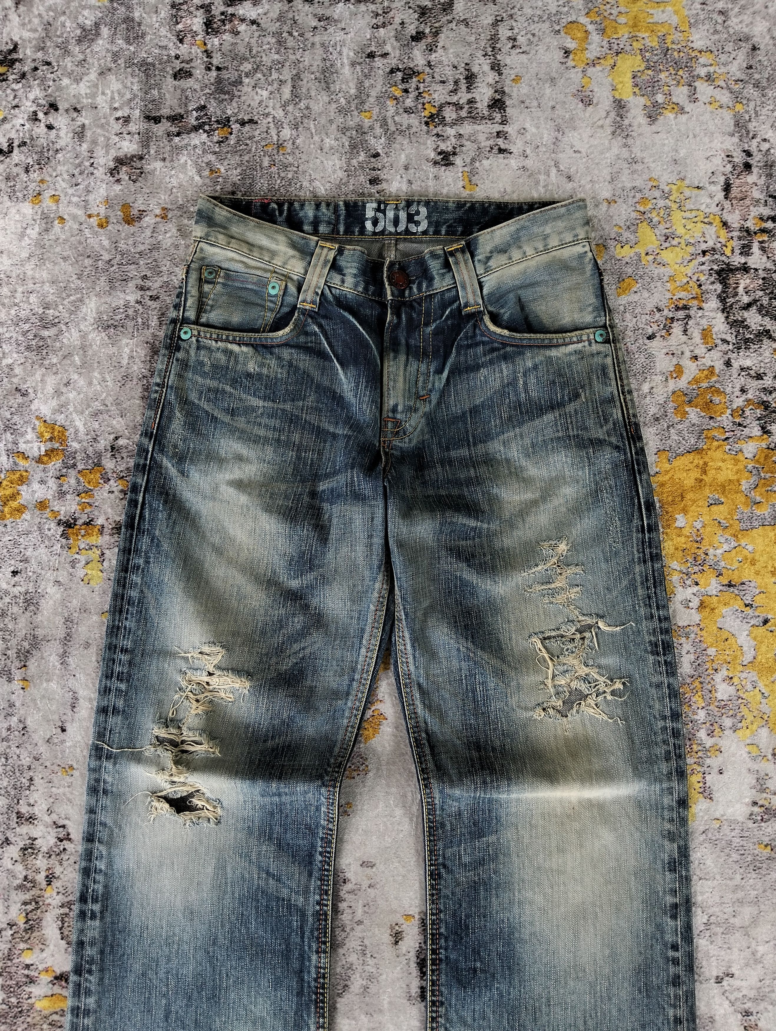 Edwin Ripped Edwin 503 Blue Trip Regular Straight Faded Jeans Size US 31 - 8 Thumbnail