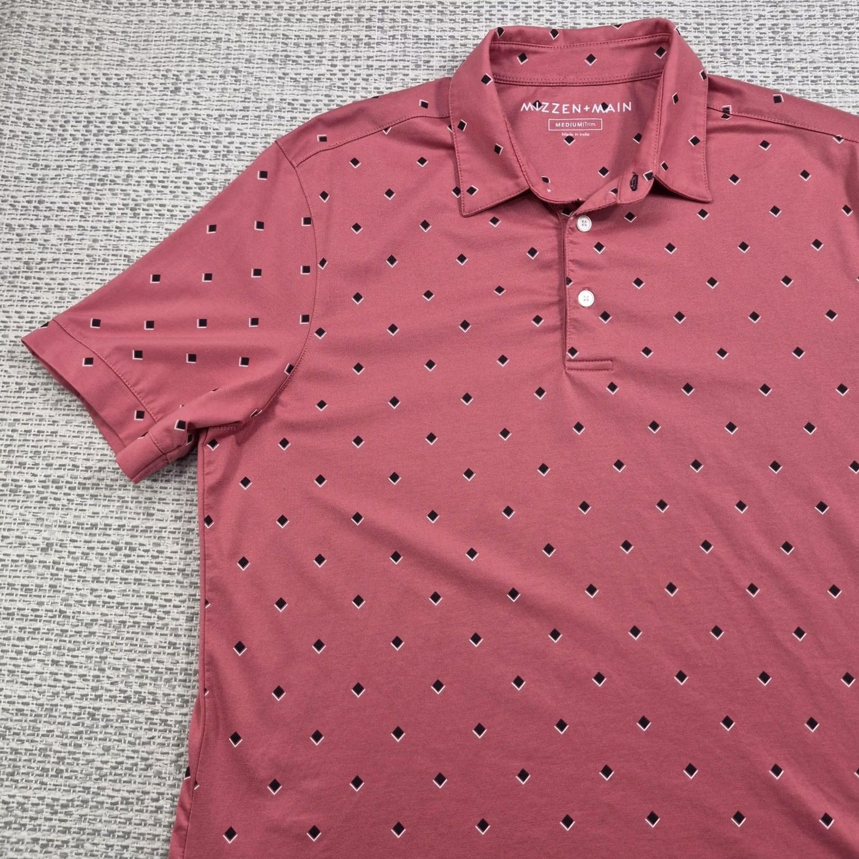 Mizzen+Main Mizzen+Main Golf Polo Shirt Mens Medium Pink Geometric Stretch Knit Tech Casual Polo Shirt Mens Size US M / EU 48-50 / 2 - 3 Thumbnail