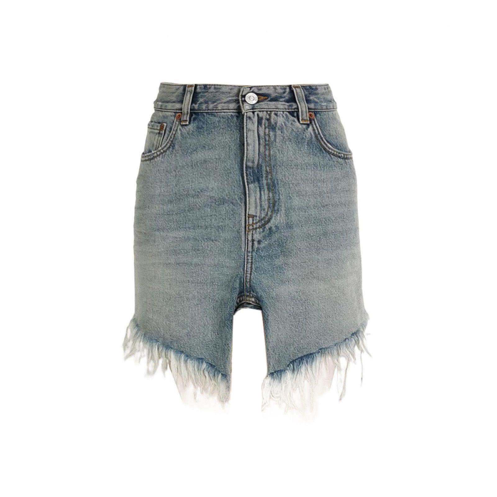 Balenciaga Balenciaga XS Denim Fringe Hem Mini Skirt Size 24" / US 00 / IT 34 - 1 Thumbnail
