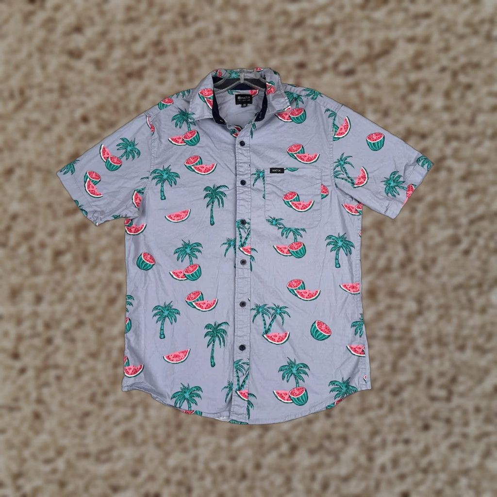 Vintage Matix Shirt Men Medium Blue Watermelon Palm Tree Cotton Blend Hawaiian Button Up Size US M / EU 48-50 / 2 - 1 Thumbnail