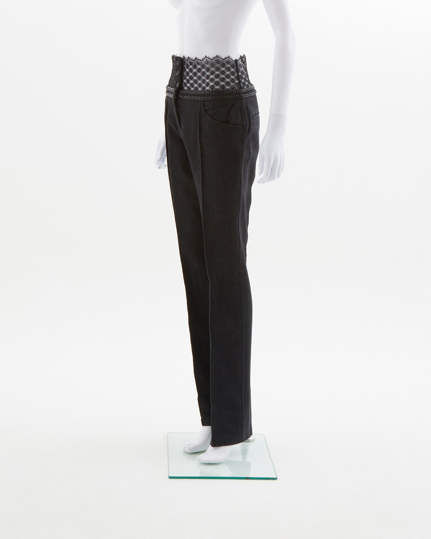 Chanel × Karl Lagerfeld S/S 2004 blue embellished metallic gun & lace denim pants Size 28" / US 6 / IT 42 - 3 Thumbnail