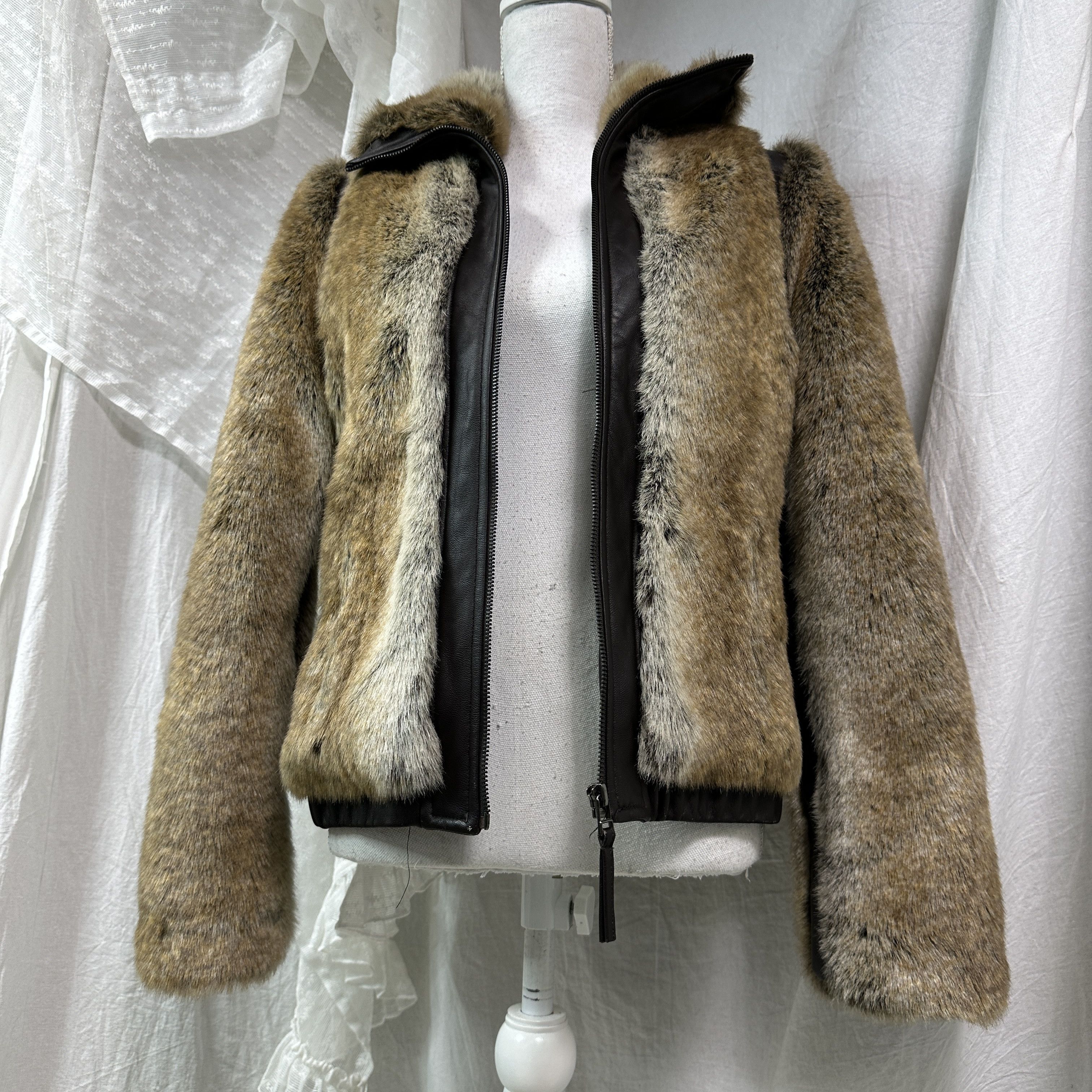 Vintage Vintage Leather Faux Fur Fitted Big Collar Jacket Y2K Size M / US 6-8 / IT 42-44 - 5 Thumbnail