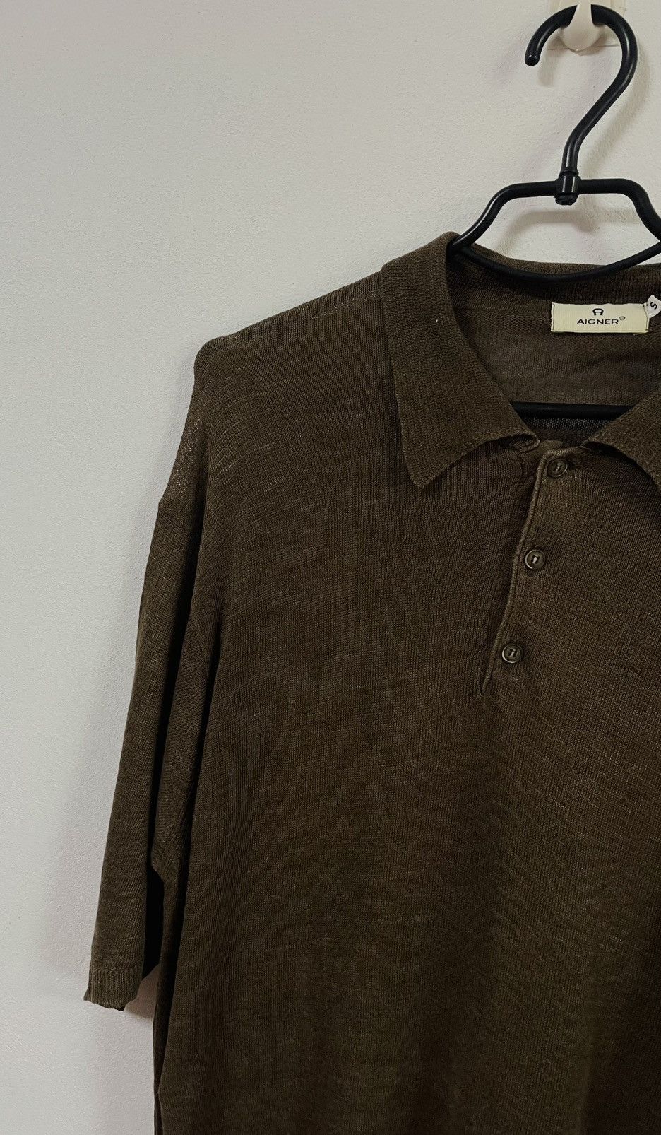 Aigner Men’s Linen Made in England Brown Polo T-Shirt Size M