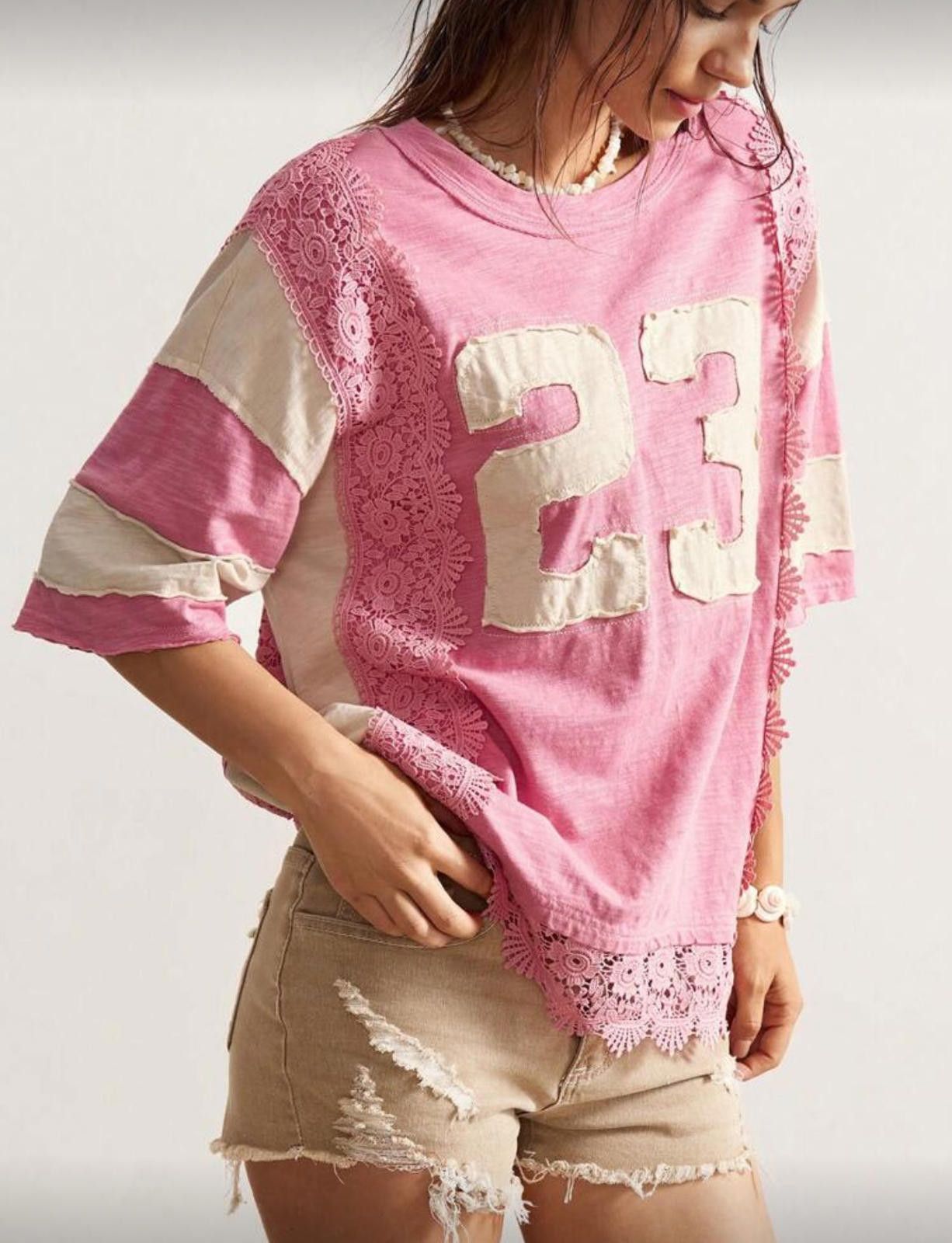 Other Pink Lace Jersey Number 23 Size L / US 10 / IT 46 - 2 Thumbnail
