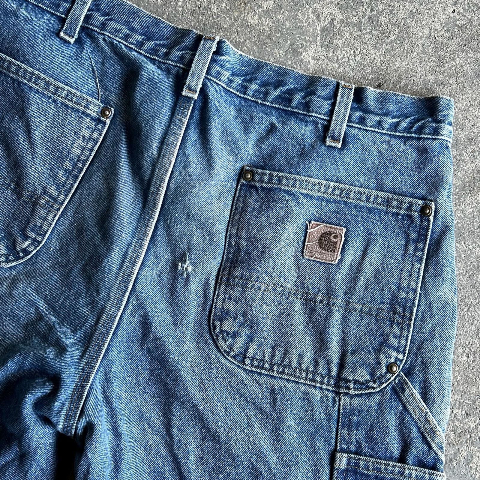 Carhartt × Vintage Carhartt faded denim blue jean double knee work wear pants Size US 35 - 11 Thumbnail