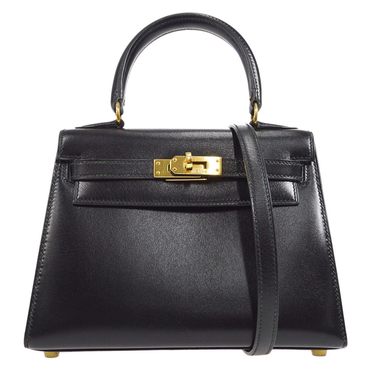 image of Hermes 1990 Kelly 20 Black Box Calf 56979, Women's