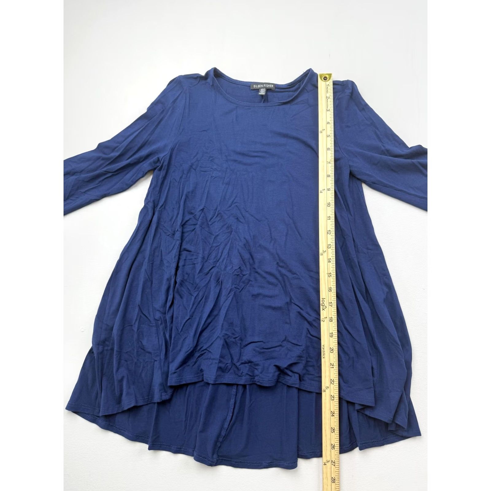 Eileen Fisher Eileen Fisher Blouse Womens XS Blue Crew Neck Long Sleeve Jersey Tunic Top Size XS / US 0-2 / IT 36-38 - 4 Thumbnail
