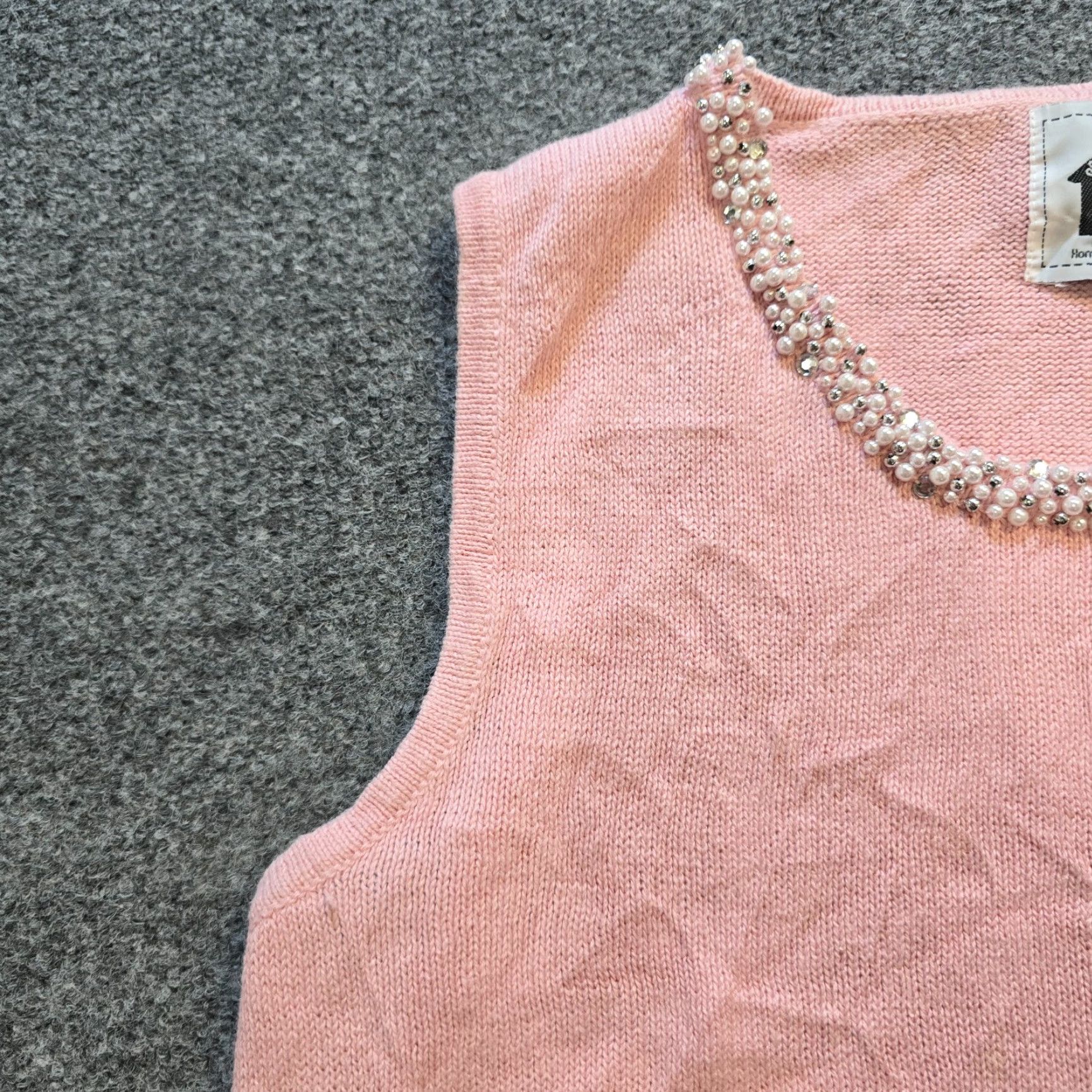 Vintage Storybook Knits Tank Womens Large Pink Beaded Sleeveless Cottage Core Size L / US 10 / IT 46 - 4 Thumbnail