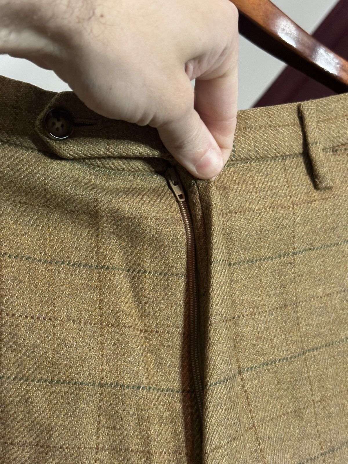 Bullock & Jones Vintage tan check heavy wool Italian cuffed pants Size US 35 - 5 Thumbnail