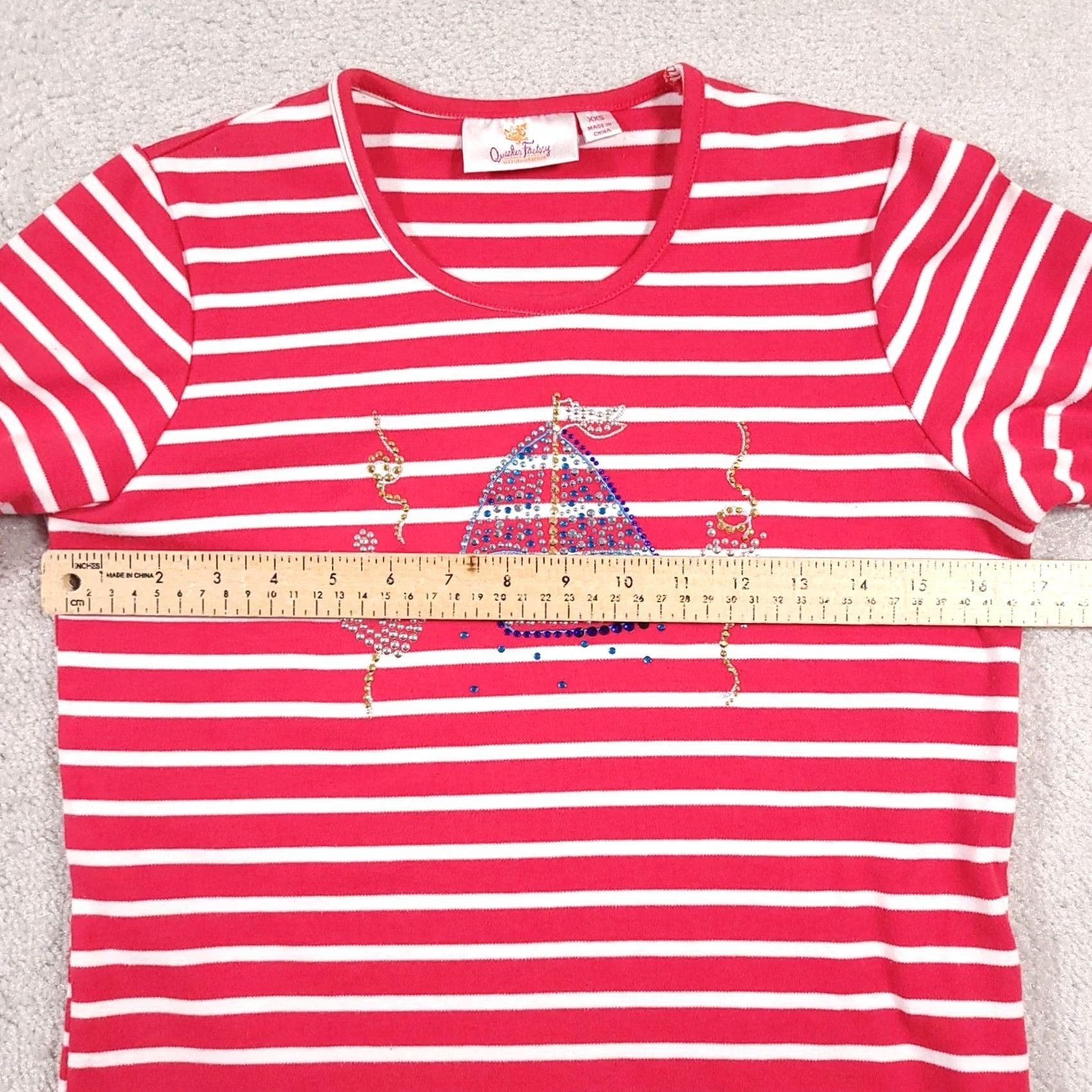 Quacker Factory Quacker Factory Shirt Womens 2XS Short Sleeve Women XXS Striped Red White Anchor Sailboat Size XXS / US 00 / IT 34 - 6 Thumbnail