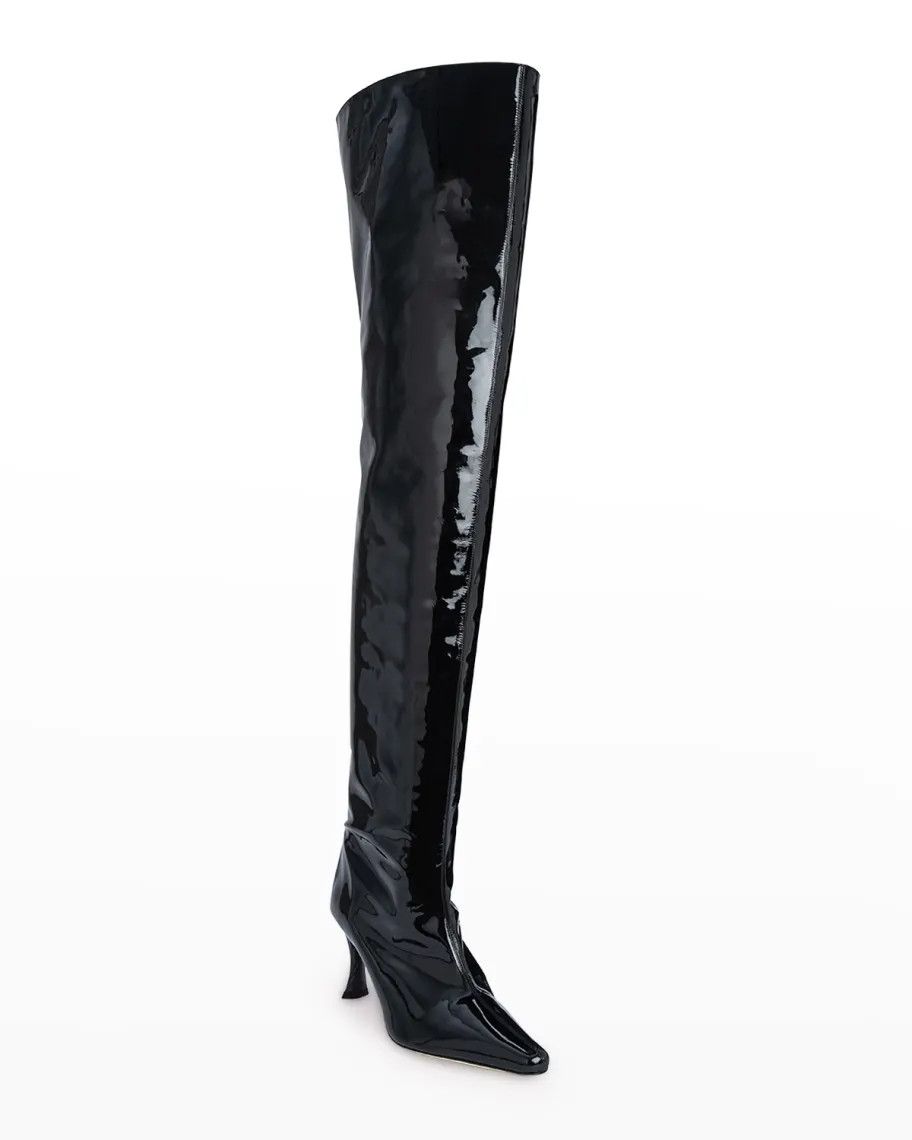 By Far o1mle0824 Stevie 99 Patent Leather Boots in Black Size US 10 / IT 40 - 2 Thumbnail