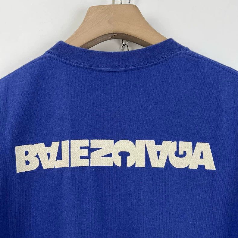 Balenciaga Balenciaga Blue reverse embroidered monogram logo short sl Size L / US 10 / IT 46 - 7 Thumbnail