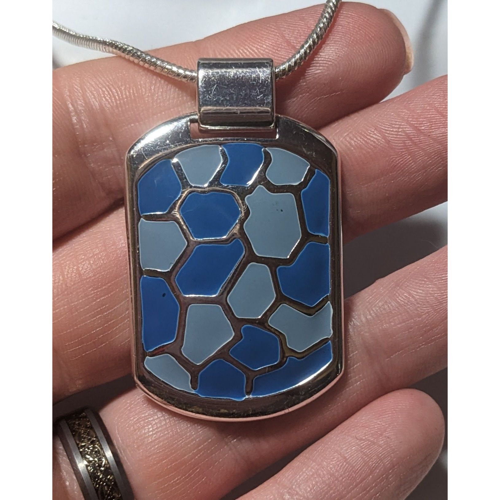 Other Abstract Blue And Silver Enamel Pendant Necklace Size ONE SIZE - 8 Thumbnail