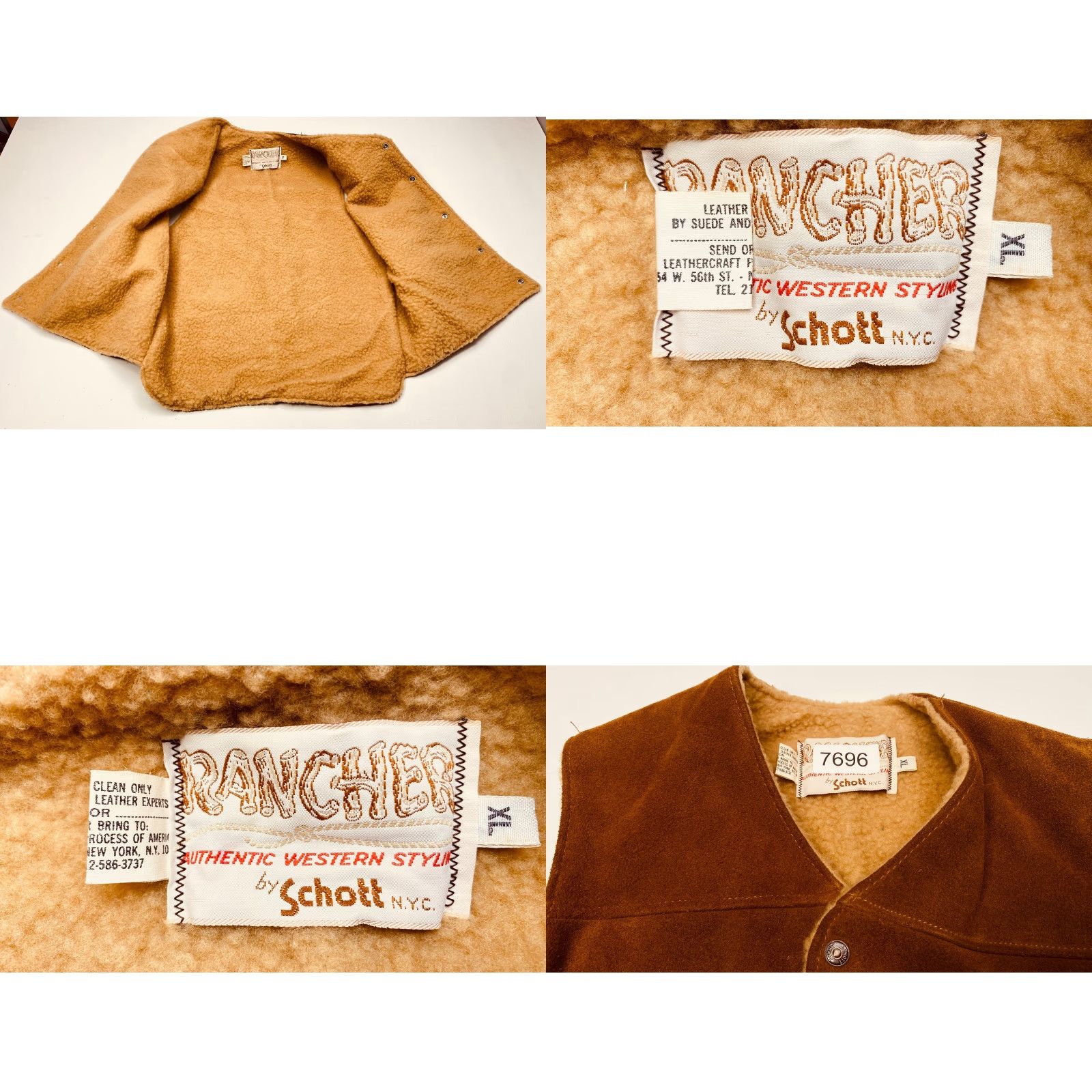 Schott VINTAGE Schott Bros Rancher Vest Mens XL Suede Sherpa Lined Western 70s Biker Size US XL / EU 56 / 4 - 8 Thumbnail