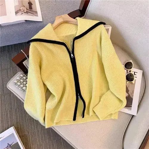 Designer × Japanese Brand Yellow Zipper Lapel Cardigan Sweater Size S / US 4 / IT 40 - 3 Thumbnail