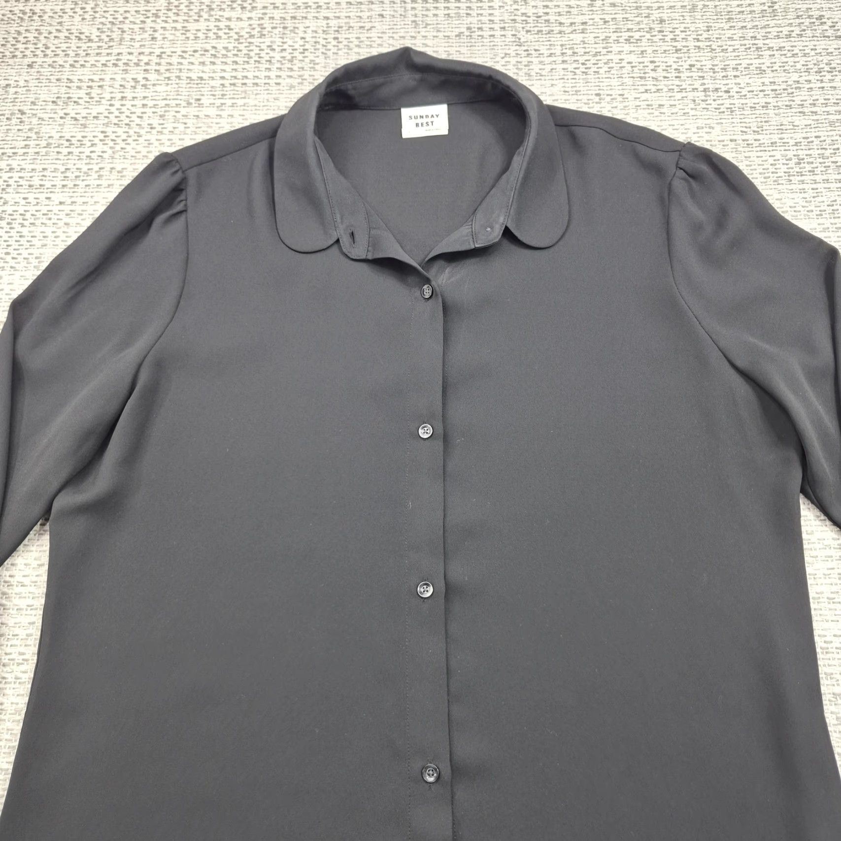 Vintage Sunday Best Blouse Shirt Womens Large Black Button Up Peter Pan Collar 90s California Classic Retro USA Mens? Size L / US 10 / IT 46 - 4 Thumbnail
