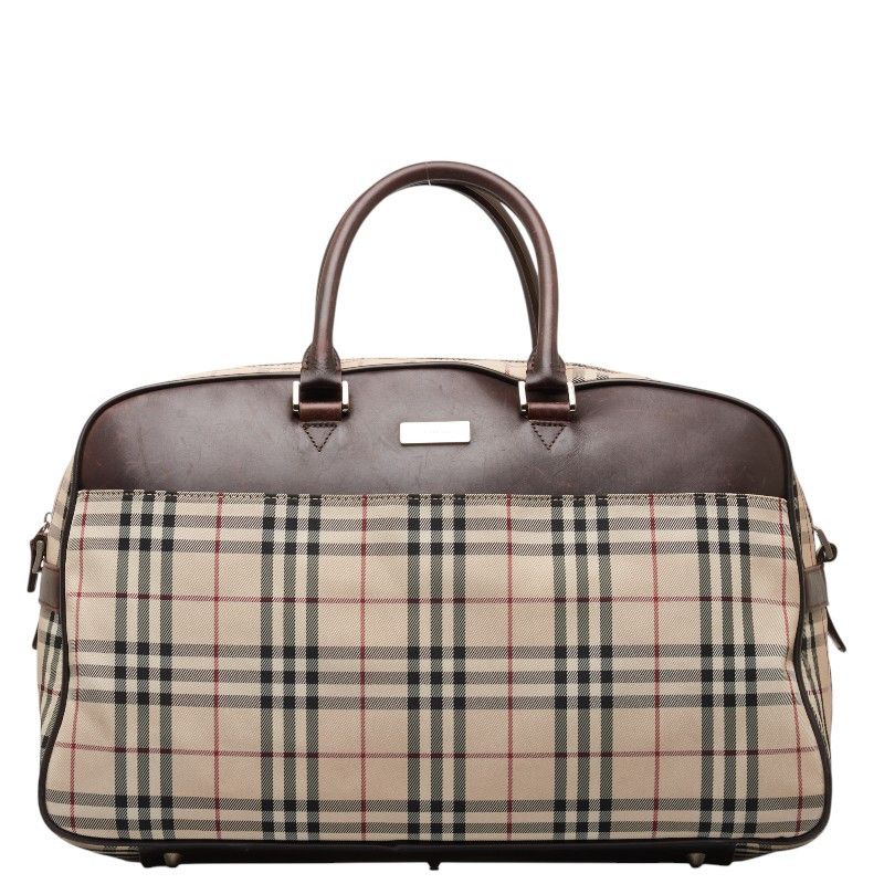 image of Burberry Nova Check Large Boston Bag in Brown, Women's