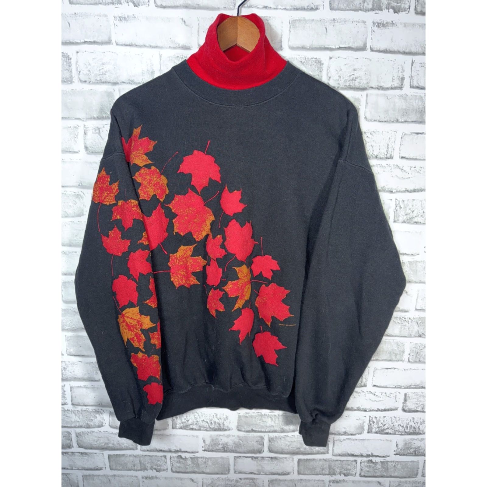Vintage VTG ART UNLIMITED Sweatshirt Unisex M USA Fall Leaf Print Black Men Womens Size US M / EU 48-50 / 2 - 2 Thumbnail