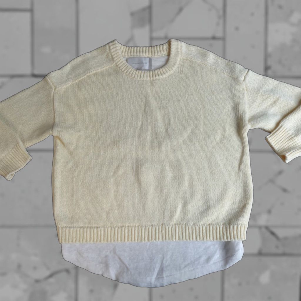 Henri Bendel Henri Bendel Sweater Pullover Womens S Beige White Wool Cashmere Cotton Crew Neck Long Sleeve Knit Regular Size S / US 4 / IT 40 - 1 Thumbnail