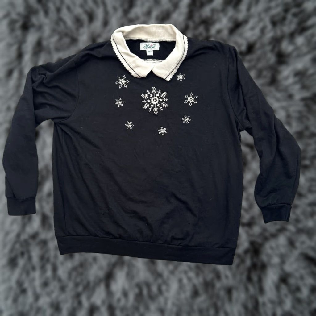 Haband VINTAGE Haband Collared Sweatshirt 18-20 Black Snowflakes Winter Holiday Grandmacore Womens Size XXL / US 16-18 / IT 52-54 - 1 Thumbnail