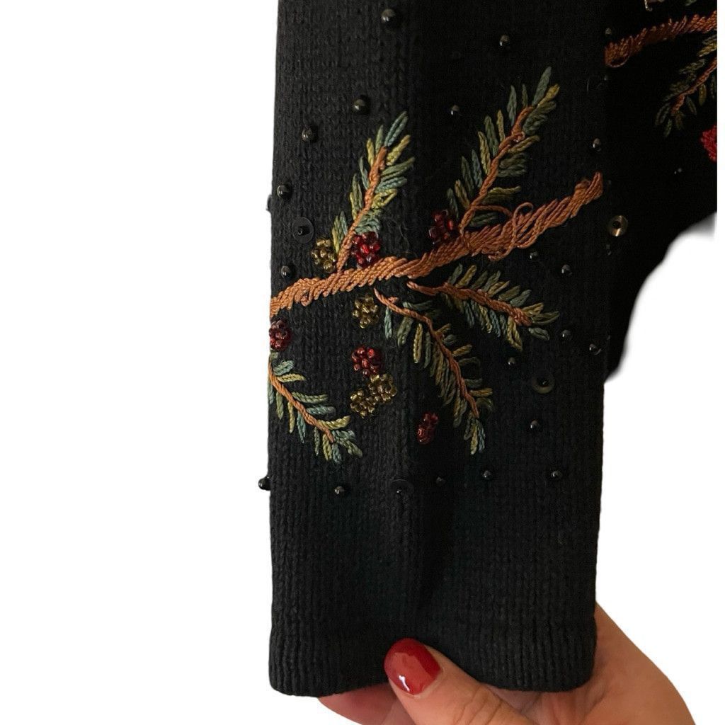 Vintage Y2K Heirloom Holiday Cardigan Sweater M Sequins Embroidered Size M / US 6-8 / IT 42-44 - 3 Thumbnail
