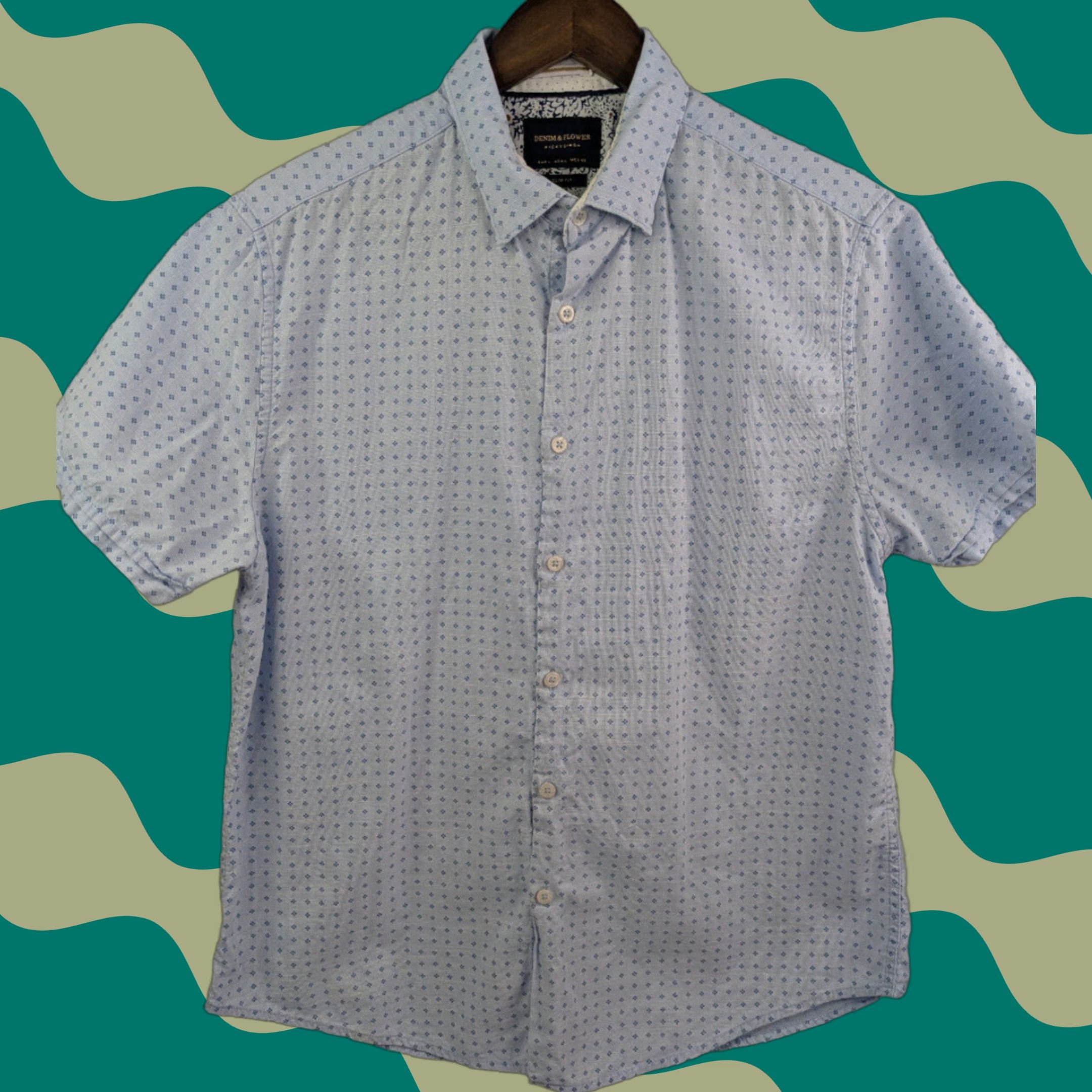Denime Denim & Flower Ricky Singh Button Shirt Men's L Slim Fit Blue Dots Print Size US L / EU 52-54 / 3 - 1 Thumbnail