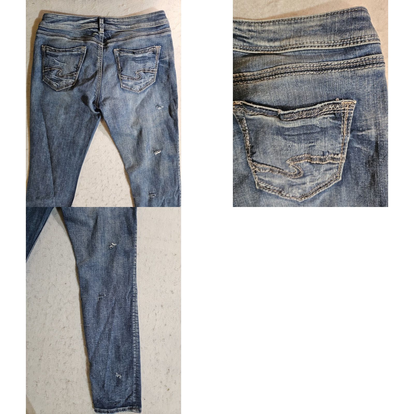 Silver Jeans Co. VINTAGE? No — Silver Jeans Co. "Sam" Straight Leg Distressed Denim Jeans Women's 28w 27 Inseam Blue 28 5-Pocket Mens? Womens Size 28" / US 6 / IT 42 - 8 Thumbnail