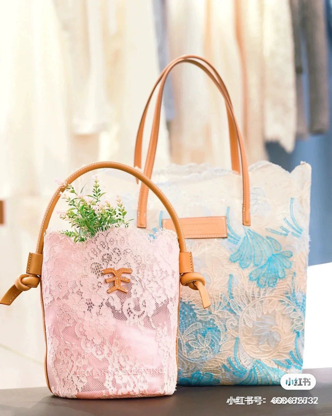 Ermanno Scervino ES Pastel Pink Chantilly Lace Bucket Bag Unused Dust Bag Size ONE SIZE - 9 Thumbnail