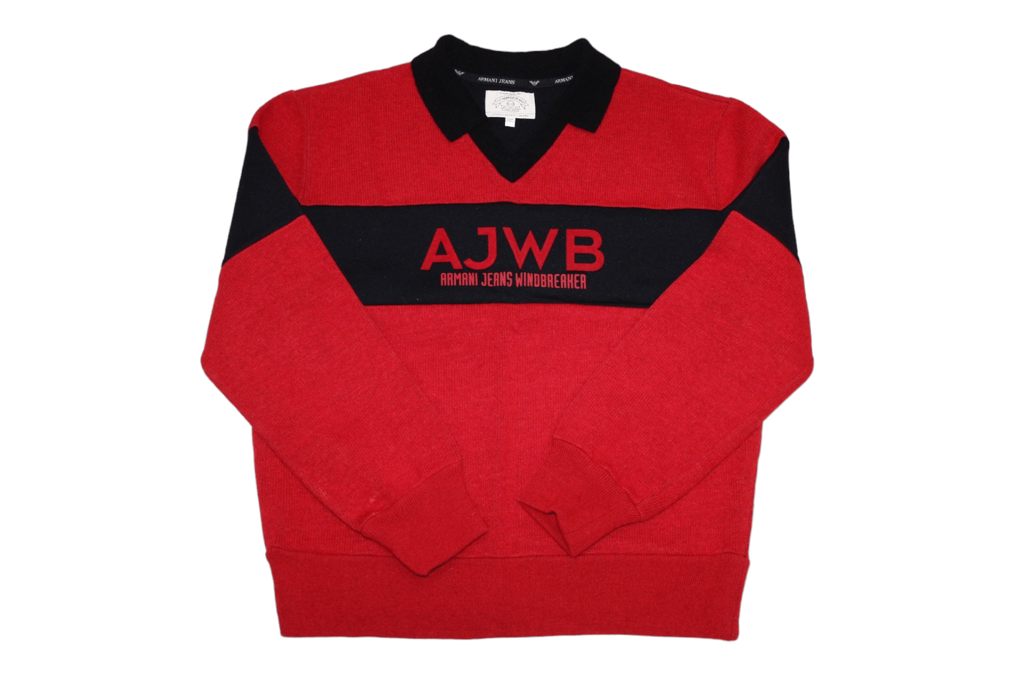 Giorgio Armani Archive💥 Armani Jeans Windbreaker Big Logo Knitted Sweater Size US M / EU 48-50 / 2 - 12 Thumbnail