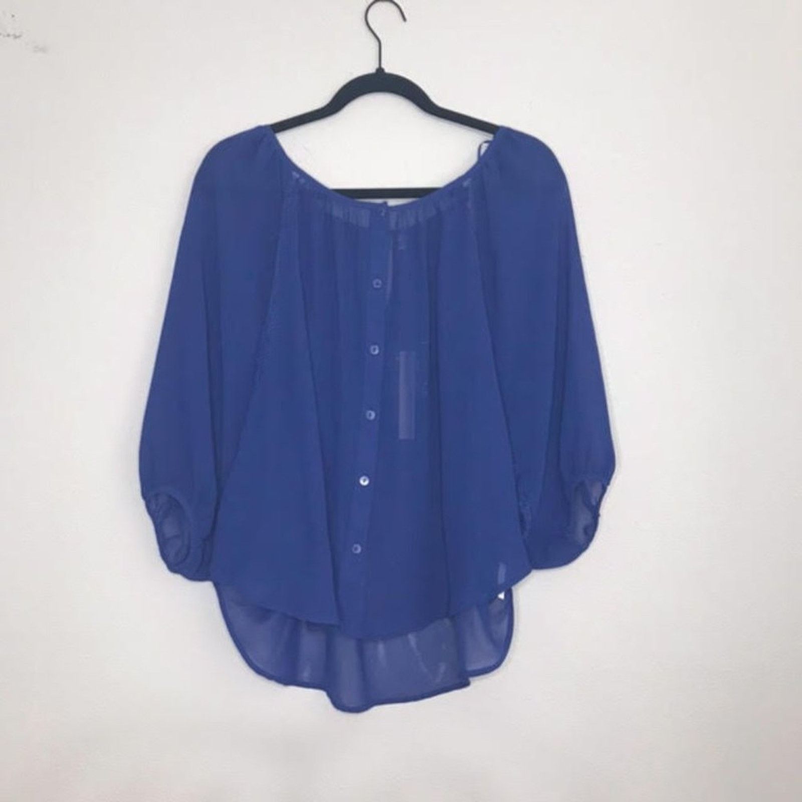 Other Lauren Conrad Cobalt Blue Semi Sheer Flowy Blouse Size M Size M / US 6-8 / IT 42-44 - 1 Thumbnail