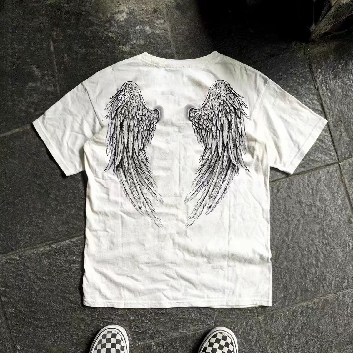 Vintage White Washed Vintage T-Shirt with Wing Print Size US M / EU 48-50 / 2 - 1 Thumbnail