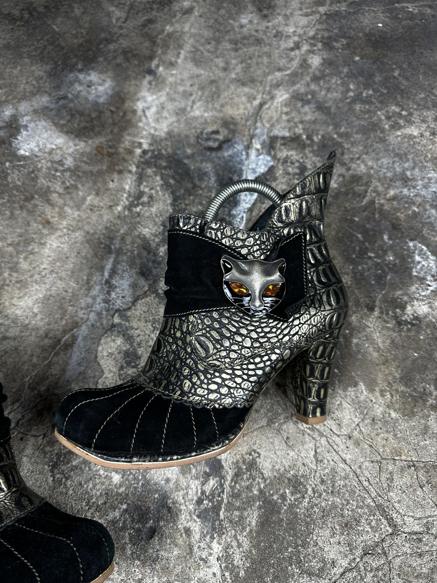 Japanese Brand 2000s Vintage Avant Garde Crocodile Leather Y2k Heel Boots Size US 9 / IT 39 - 3 Thumbnail