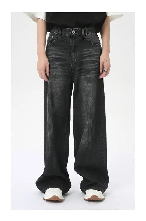 Jean Street fashion dirty dyed straight jeans trendy y2k Size US 32 / EU 48 - 2 Thumbnail